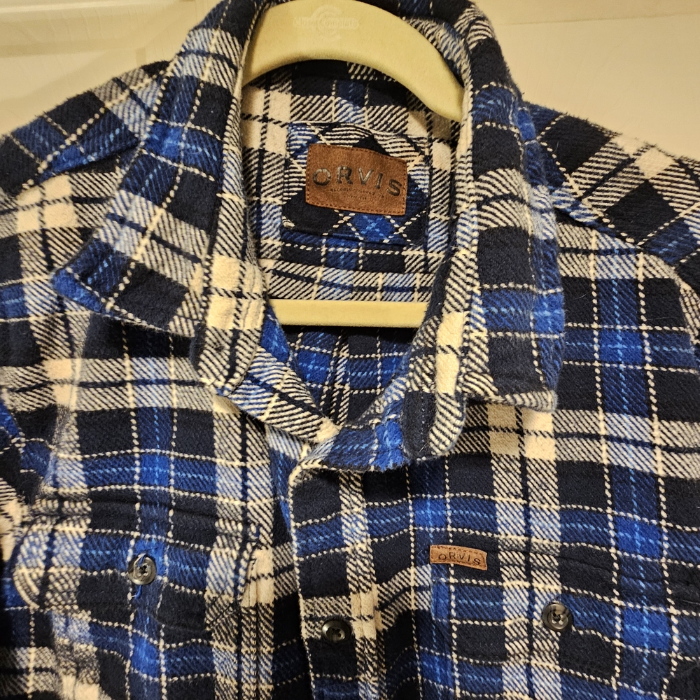 Orvis Navy and Black Plaid Casual Shacket Shirt With Pockets